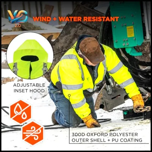 Hi Vis Safety Bomber Jacket Class 3 Reflective Winter Workwear